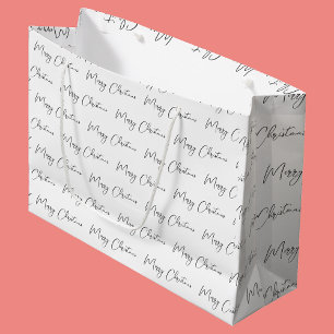 Elegant Monotone Black White Merry Christmas  Large Gift Bag