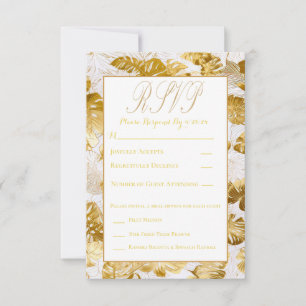 Elegant Monstera Gilded Gold Wedding RSVP Card