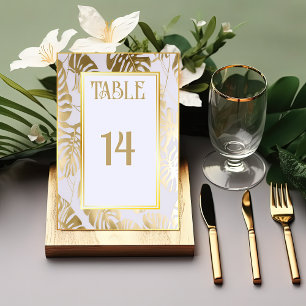Elegant Monstera Gilded Gold Wedding Table Number