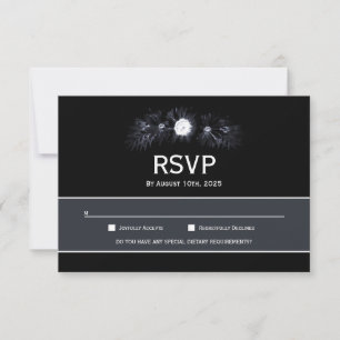 Elegant Moody Black Floral Wedding RSVP Card