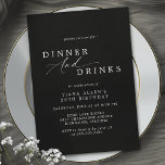 Elegant Moody Black | Formal Birthday Dinner Party Invitation<br><div class="desc">Simple and elegant birthday dinner invitations that can be changed to any age. Text reads: "please join us for dinner and drinks" with a calligraphy script. White font on a contrasting black background.</div>