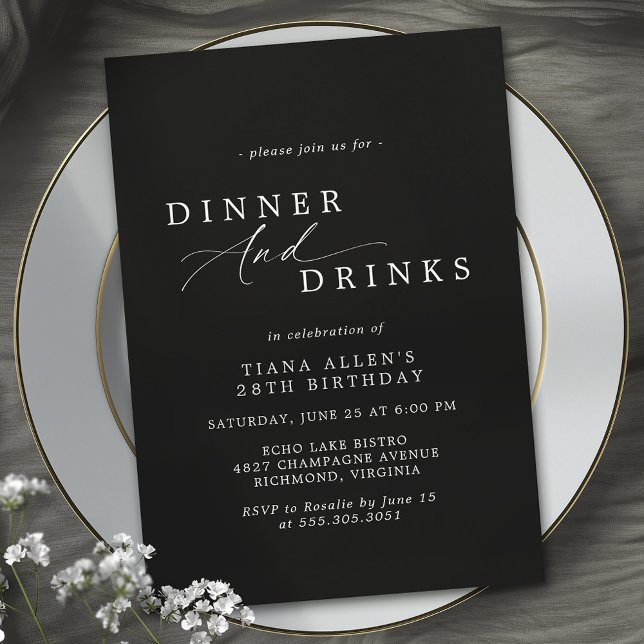 Elegant Moody Black | Formal Birthday Dinner Party Invitation (Creator Uploaded)
