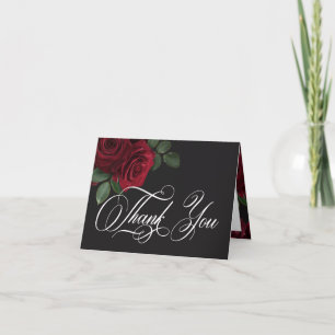 Elegant Moody Blood Red Rose Floral Wedding Folded Thank You Card