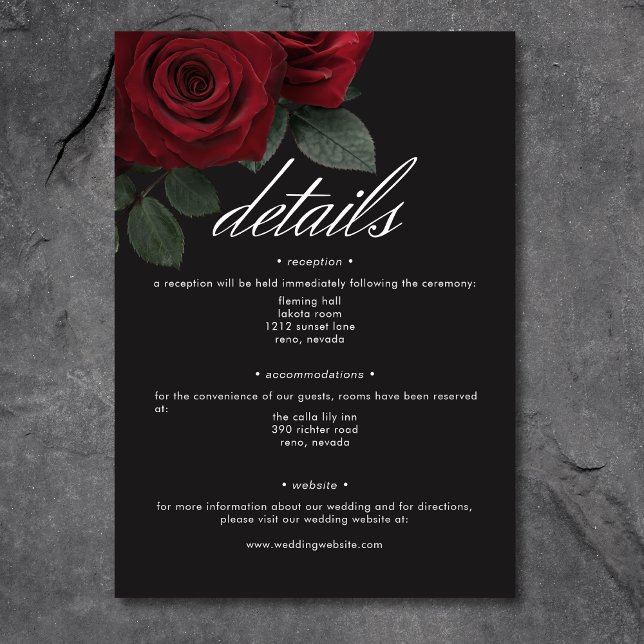 Elegant Moody Blood Red Roses Floral Details Enclosure Card (Elegant Moody Blood Red Roses Floral Details Enclosure Card)