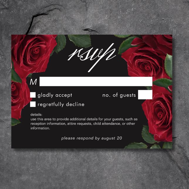 Elegant Moody Blood Red Roses Floral No Dinner RSVP Card (Elegant Moody Blood Red Roses Floral No Dinner RSVP Card)