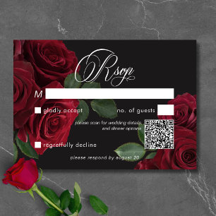 Elegant Moody Blood Red Roses Floral QR Code RSVP Card