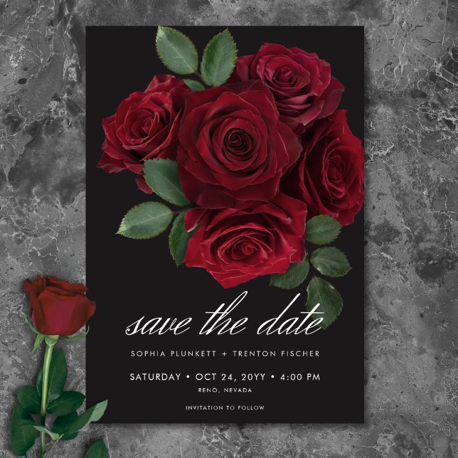 Elegant Moody Blood Red Roses Floral Wedding Save The Date (Elegant Moody Blood Red Roses Floral Wedding Save The Date)