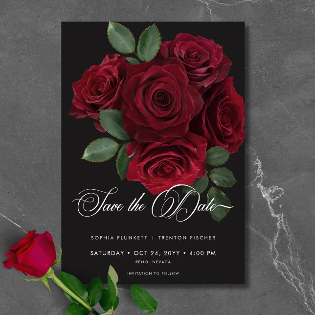 Elegant Moody Blood Red Roses Floral Wedding Save The Date (Elegant Moody Blood Red Roses Floral Wedding Save The Date)