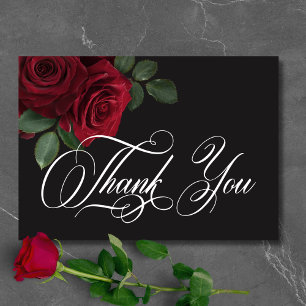 Elegant Moody Blood Red Roses Floral Wedding Thank You Card