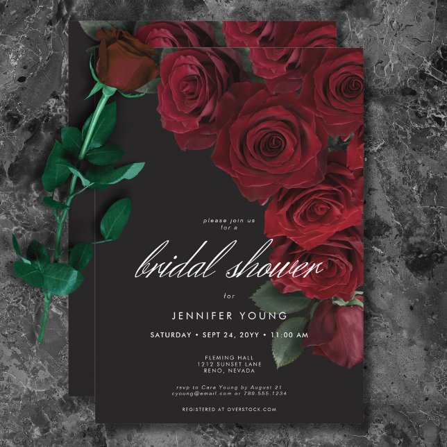Elegant Moody Blood Roses Floral Bridal Shower Invitation (Elegant Moody Blood Roses Floral Bridal Shower Invitation)