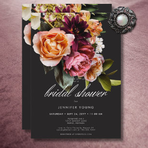 Elegant Moody Burgundy & Pink Floral Bridal Shower Invitation