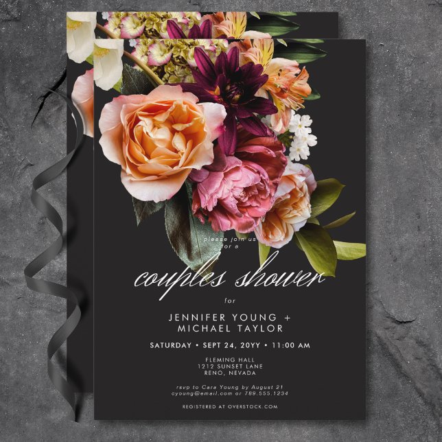 Elegant Moody Burgundy Pink Floral Couples Shower Invitation (Elegant Moody Burgundy Pink Floral Couples Shower Invitation)