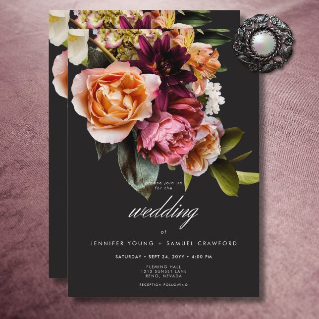 Elegant Moody Burgundy & Pink Floral Wedding Invitation (Elegant Moody Burgundy & Pink Floral Wedding Invitation)