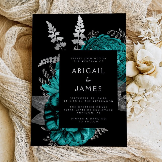Elegant Moody Dark Floral Teal Silver Wedding (Creator Uploaded)