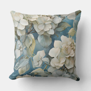 Elegant moody dusty blue watercolor florals cushion