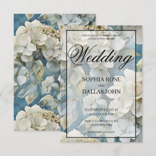 Elegant moody dusty blue watercolor florals invitation