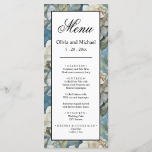 Elegant moody dusty blue watercolor florals menu