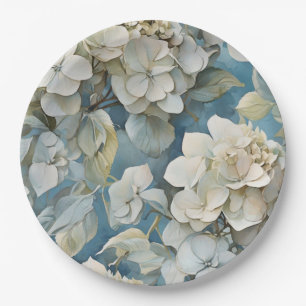 Elegant moody dusty blue watercolor florals paper plate