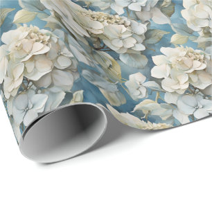 Elegant moody dusty blue watercolor florals wrapping paper