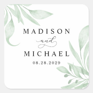 Elegant Moody Eucalyptus Leaves Greenery Wedding Square Sticker