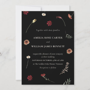 Elegant Moody Fall Autumn Wildflower Wedding  Invitation