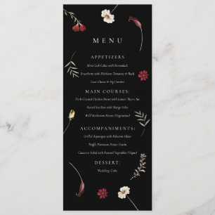Elegant Moody Fall Autumn Wildflower Wedding  Menu