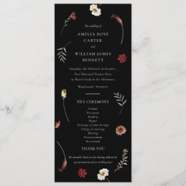 Elegant Moody Fall Autumn Wildflower Wedding Programme