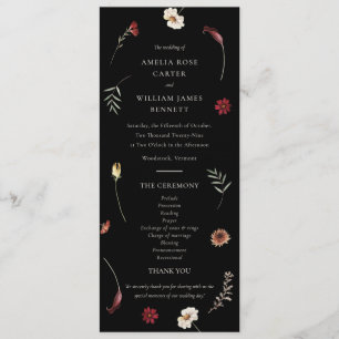 Elegant Moody Fall Autumn Wildflower Wedding Programme