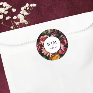 Elegant + Moody Floral Black Wedding Classic Round Sticker