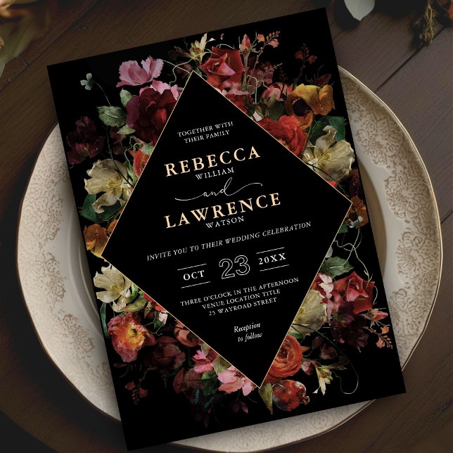 Elegant moody floral black wedding  invitation (Creator Uploaded)