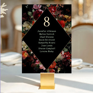 Elegant moody floral black wedding seating  table number