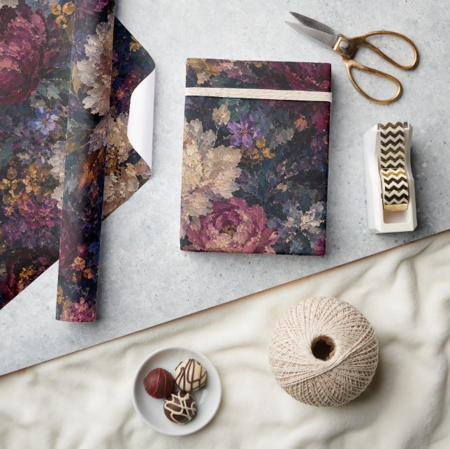 Elegant Moody Floral gothic Gift Wrap  (Crafts)