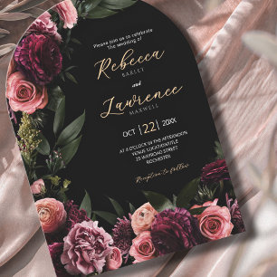 Elegant Moody flowers black arch wedding Invitation