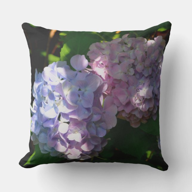 Elegant moody hydrangeas pink blue purple floral  cushion (Front)