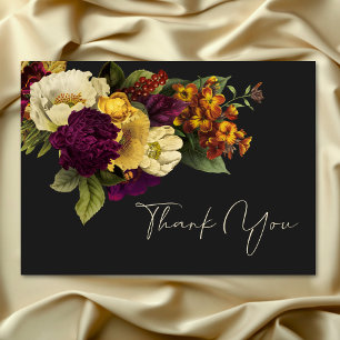 Elegant Moody Jewel Vintage Floral Wedding Thank You Card
