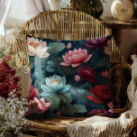 Elegant Moody Modern Lotus Flower Pattern Cushion<br><div class="desc">Elegant moody modern lotus flower pattern with dark and light blue,  dark wine red and rose red,  pink and white,  and light and dark teal green jewel tones in a maximalist style design.</div>