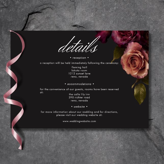 Elegant Moody Muted Rust & Burgundy Floral Details Enclosure Card (Creator Uploaded)