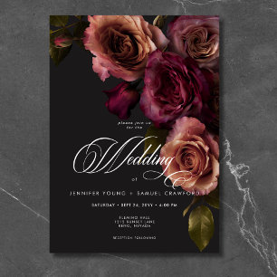 Elegant Moody Muted Rust & Burgundy Floral Wedding Invitation