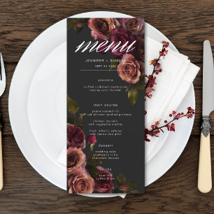 Elegant Moody Muted Rust & Burgundy Floral Wedding Menu
