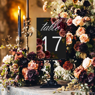 Elegant Moody Muted Rust & Burgundy Floral Wedding Table Number