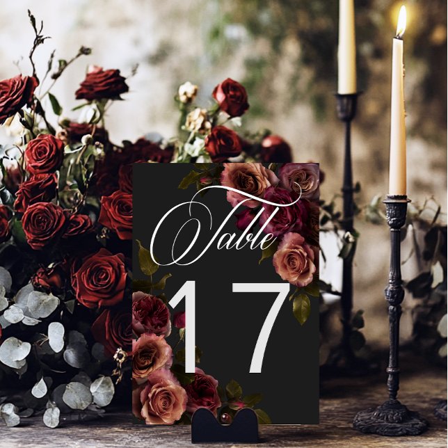 Elegant Moody Muted Rust & Burgundy Floral Wedding Table Number (Elegant Moody Muted Rust & Burgundy Floral Wedding Table Number Card)