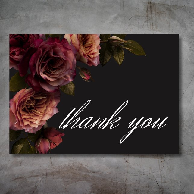 Elegant Moody Muted Rust & Burgundy Floral Wedding Thank You Card (Creator Uploaded)
