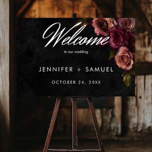 Elegant Moody Muted Rust & Burgundy Floral Welcome Poster