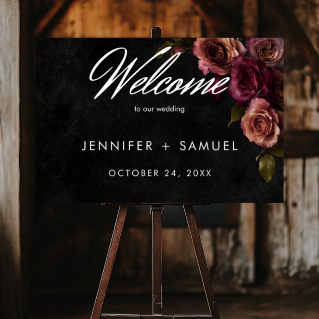 Elegant Moody Muted Rust & Burgundy Floral Welcome Poster (Elegant Moody Muted Rust & Burgundy Floral Welcome Poster)