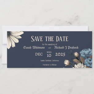 Elegant Moody Navy Blue Floral Save The Date