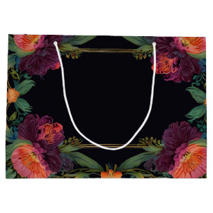 Elegant moody peachy pink boho floral large gift bag