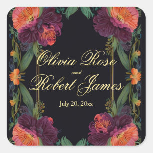 Elegant moody peachy pink boho floral  square sticker