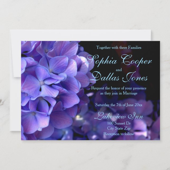 Elegant moody purple black floral Wedding  Invitation (Front)