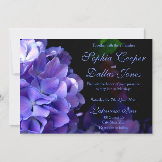 Elegant moody purple black floral Wedding  Invitation (Front)