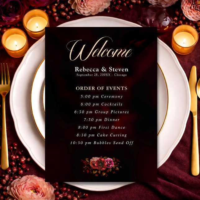 Elegant moody red black floral wedding  programme (Creator Uploaded)